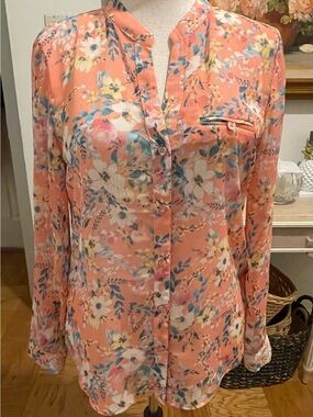 Kut From The Kloth Coral Floral Button Front Blouse Size M